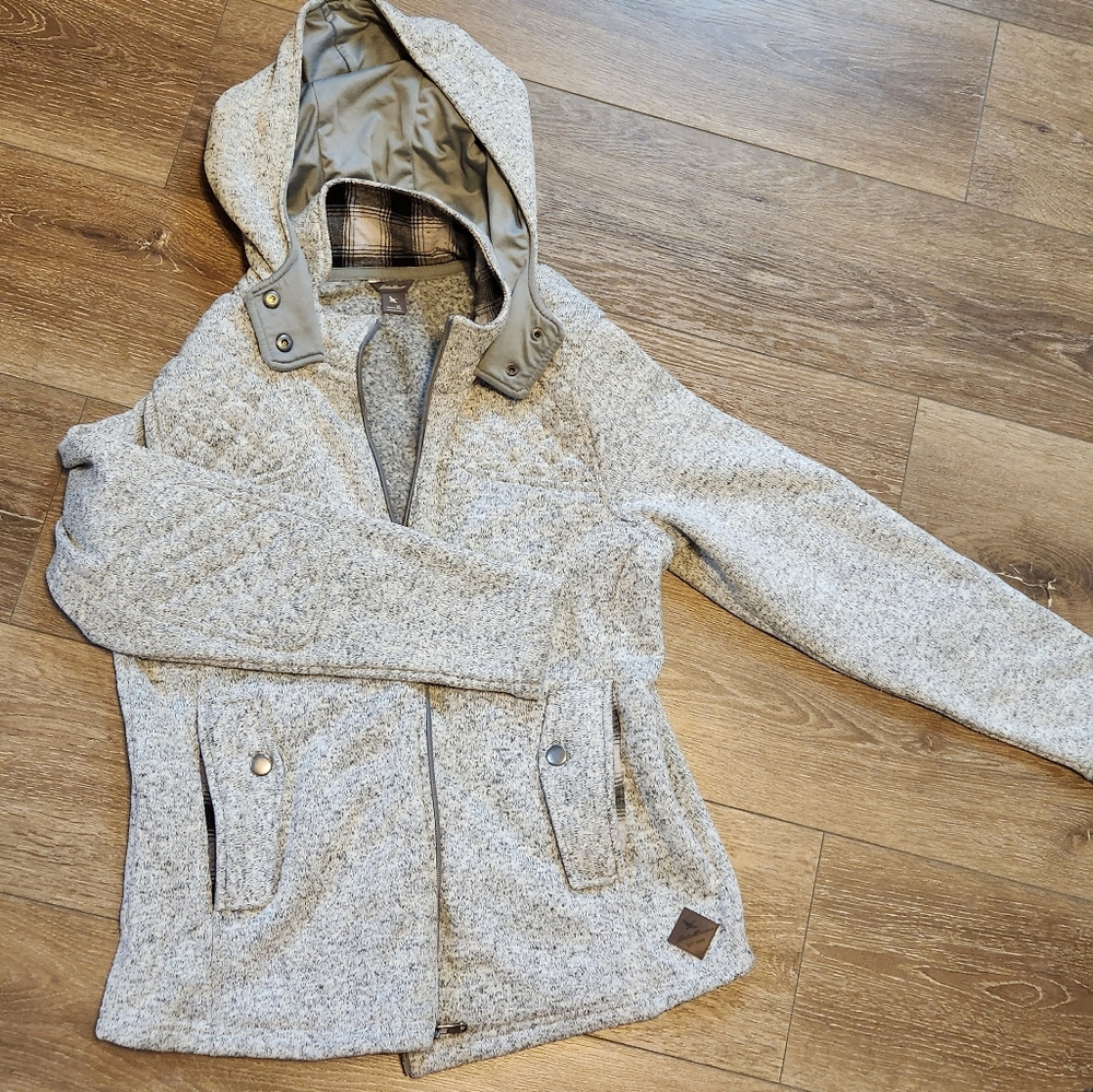 Eddie Bauer XL Women's Zip Up Jacket Grey Quilted Elbow and Shoulder Detail